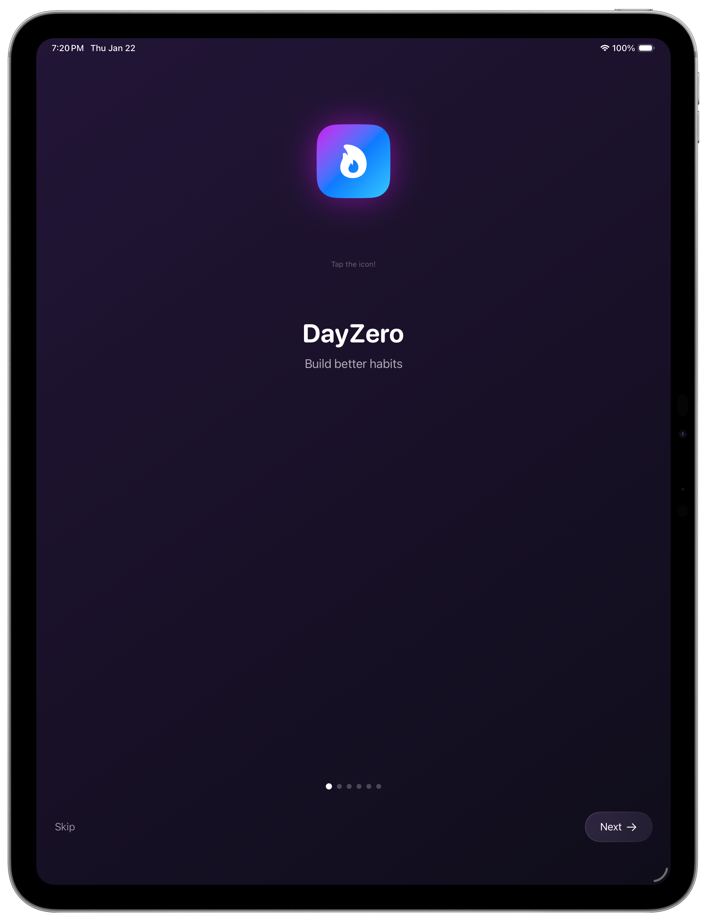 DayZero iPad home dashboard